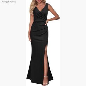 Sleeveless V-Neck Maxi Cocktail Dress, Formal Evening Gown, Split Hem